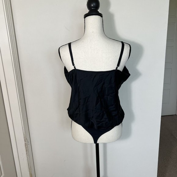 Abercrombie & Fitch Blouse Womens Black Satin Bodysuit Drape Cowl Neck XL - Picture 4 of 7